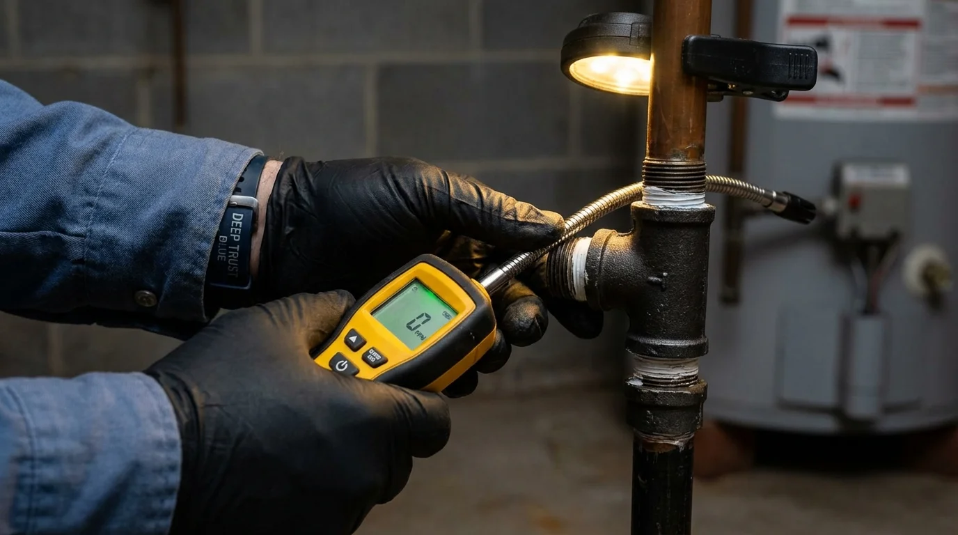 Gas leak detection with electronic sniffer by Johns Plumbing LLC in Ore City