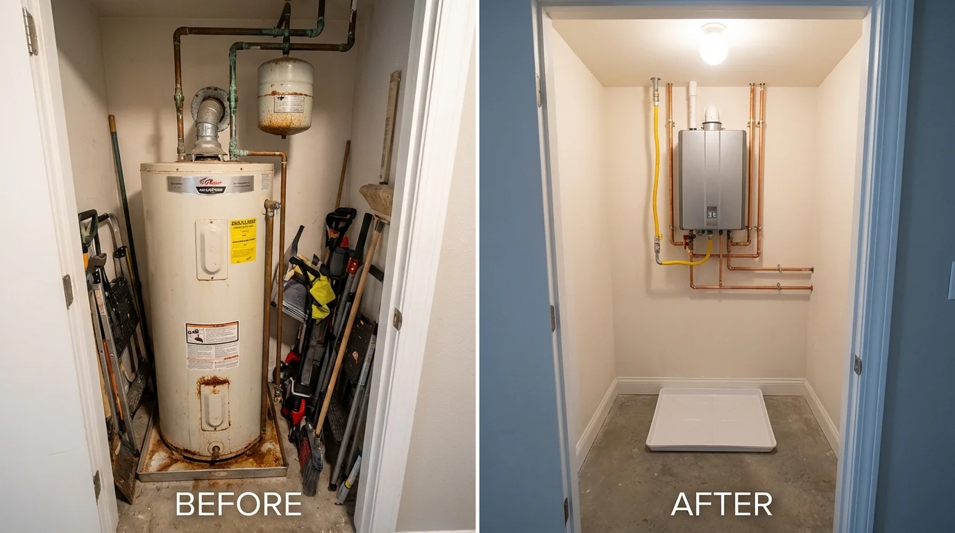 Tank water heater versus wall-mounted tankless unit comparison for Ore City, TX homeowners