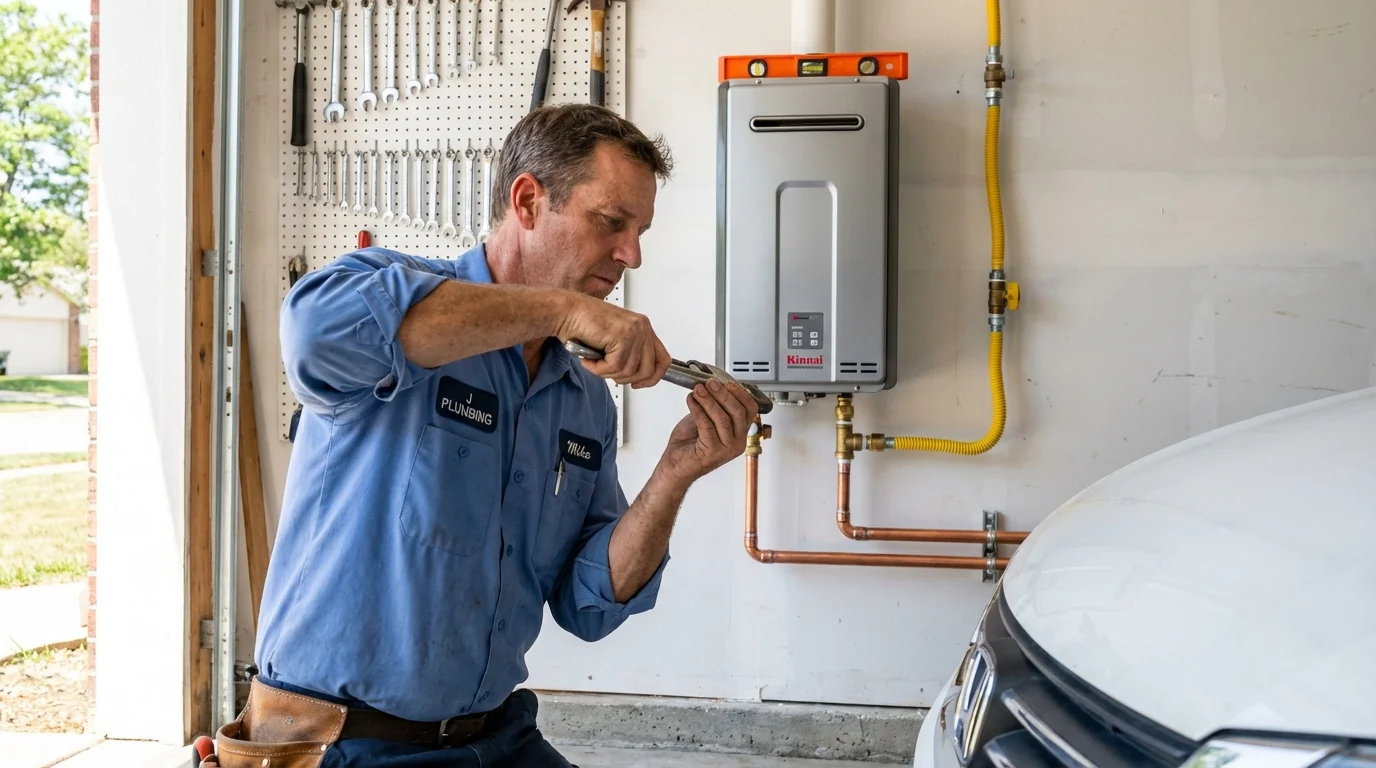Tankless water heater installation by a Johns Plumbing LLC plumber in Ore City